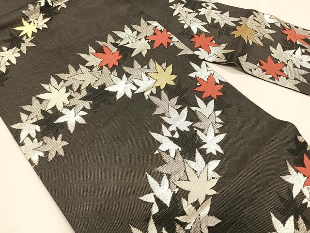 平和屋着物＊夏物　九寸名古屋帯　楓文　金銀糸　正絹　逸品　CABK1471fb