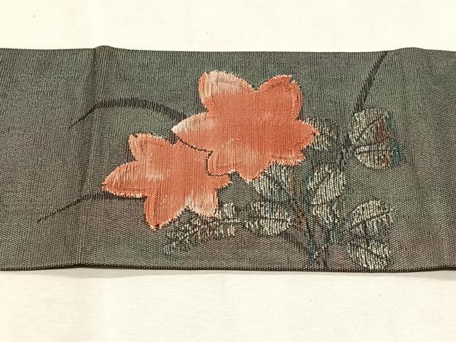 平和屋着物＊夏物　九寸名古屋帯　楓萩文　銀糸　正絹　逸品　CABK1472fb