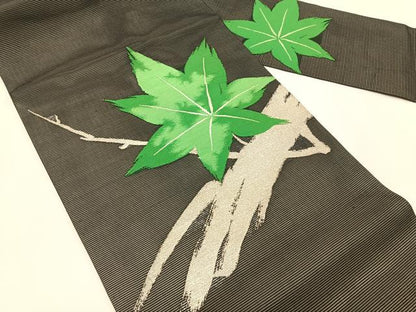 平和屋着物＊夏物　九寸名古屋帯　枝楓文　銀糸　正絹　逸品　CABK1477fb