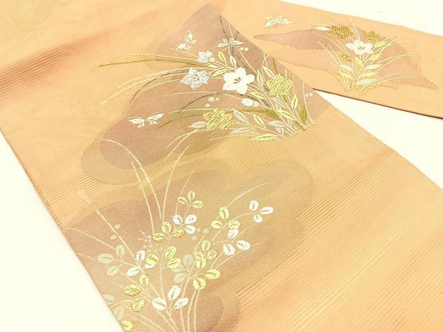 平和屋着物＊夏物　九寸名古屋帯　舞蝶草花文　金銀糸　正絹　逸品　CABK1482fb