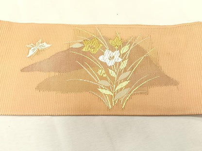 平和屋着物＊夏物　九寸名古屋帯　舞蝶草花文　金銀糸　正絹　逸品　CABK1482fb