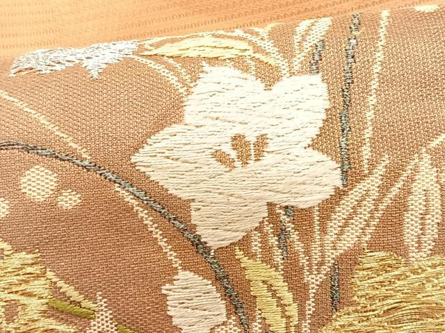 平和屋着物＊夏物　九寸名古屋帯　舞蝶草花文　金銀糸　正絹　逸品　CABK1482fb