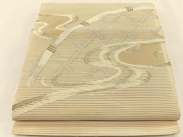 平和屋着物＊夏物　八寸名古屋帯　絽綴れ　籬文　銀糸　正絹　逸品　CABK1486fb