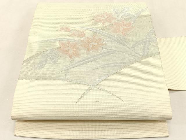 平和屋着物＊夏物　八寸名古屋帯　枝花文　銀糸　正絹　逸品　CABK1490fb