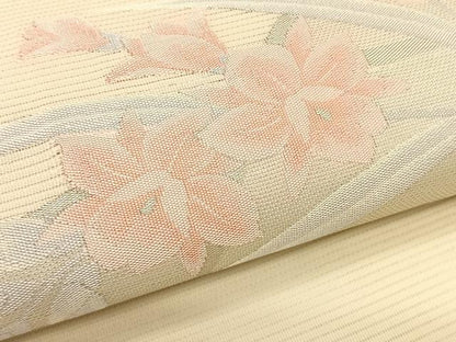 平和屋着物＊夏物　八寸名古屋帯　枝花文　銀糸　正絹　逸品　CABK1490fb