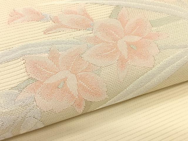 平和屋着物＊夏物　八寸名古屋帯　枝花文　銀糸　正絹　逸品　CABK1490fb