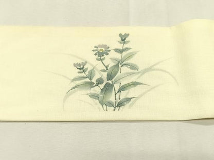 平和屋着物＊夏物　九寸名古屋帯　草花文　正絹　逸品　CABK1491fb