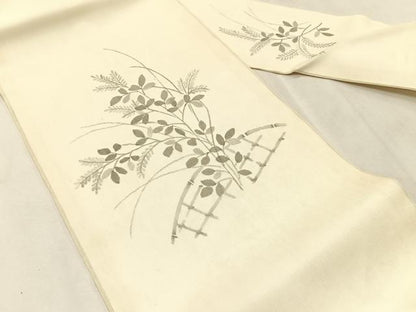 平和屋着物＊夏物　九寸名古屋帯　籬枝葉文　正絹　逸品　CABK1492fb