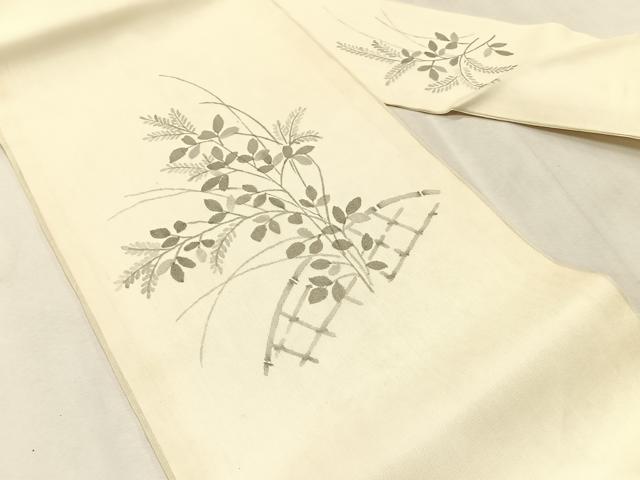 平和屋着物＊夏物　九寸名古屋帯　籬枝葉文　正絹　逸品　CABK1492fb