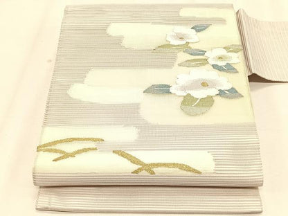 平和屋着物＊夏物　九寸名古屋帯　絽綴れ　草花文　金糸　正絹　逸品　CABK1496fb