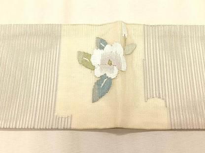 平和屋着物＊夏物　九寸名古屋帯　絽綴れ　草花文　金糸　正絹　逸品　CABK1496fb