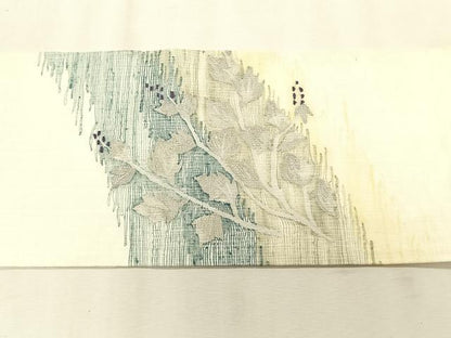 平和屋着物＊夏物　九寸名古屋帯　すくい織　枝葉文　銀糸　正絹　逸品　CABK1499fb