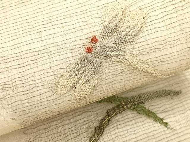 平和屋着物＊夏物　九寸名古屋帯　すくい織　トンボ芝草丸文　金糸　正絹　逸品　CABK1502fb