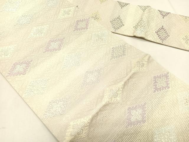平和屋着物＊夏物　九寸名古屋帯　唐織　菱花文　銀糸　正絹　逸品　CABK1503fb