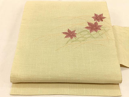 平和屋着物＊夏物　八寸名古屋帯　籬芝草楓文　交織　逸品　CABK1505fb