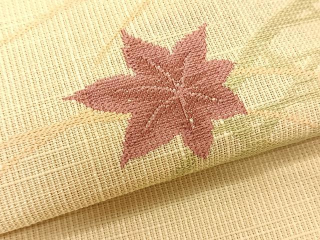 平和屋着物＊夏物　八寸名古屋帯　籬芝草楓文　交織　逸品　CABK1505fb