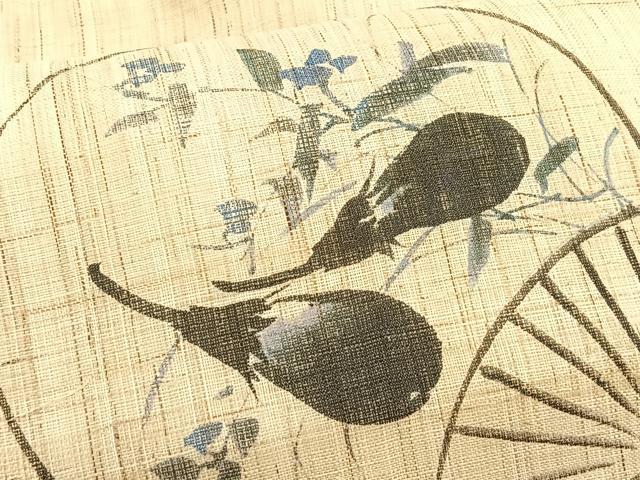平和屋着物＊夏物　九寸名古屋帯　手描き　団扇　成り物　麻　逸品　CABK1506fb