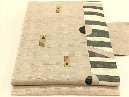 平和屋着物＊夏物　九寸名古屋帯　花倉織　抽象文様　麻　逸品　CABK1509fb