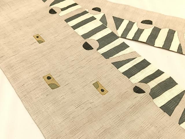 平和屋着物＊夏物　九寸名古屋帯　花倉織　抽象文様　麻　逸品　CABK1509fb