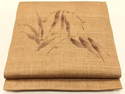 平和屋着物＊夏物　九寸開き名古屋帯　刺繍　抽象文様　金糸　麻　逸品　CABK1512fb
