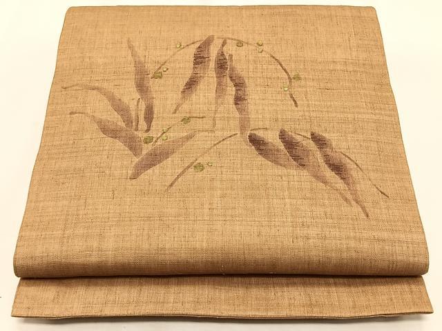 平和屋着物＊夏物　九寸開き名古屋帯　刺繍　抽象文様　金糸　麻　逸品　CABK1512fb