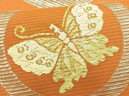 平和屋着物＊夏物　九寸名古屋帯　唐織　舞蝶丸文　金銀糸　正絹　逸品　CABK1514fb