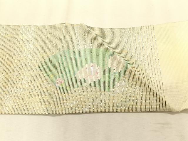平和屋着物＊夏物　九寸名古屋帯　地紙枝花文　金銀糸　正絹　逸品　CABK1515fb