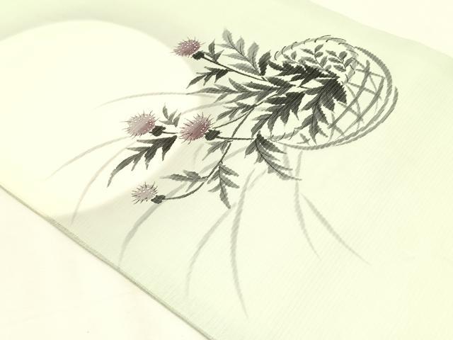 平和屋着物＊夏物　九寸開き名古屋帯　手描き　花籠文　正絹　逸品　CABK1517fb