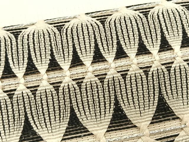 平和屋着物＊夏物　八寸名古屋帯　もじり織　間道　銀糸　正絹　逸品　CABK1518fb