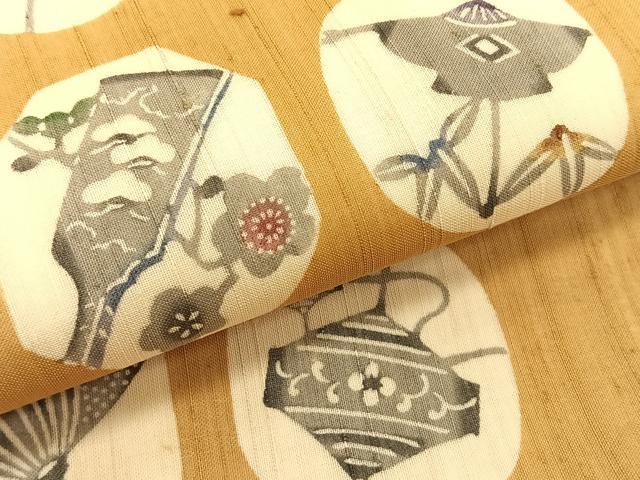 平和屋着物＊夏物　九寸名古屋帯　紬地　型染め　吉祥花文　正絹　逸品　CABK1519fb