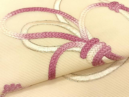 平和屋着物＊夏物　九寸開き名古屋帯　駒刺繍　総刺繍　結び紐文　正絹　逸品　CABK1520fb