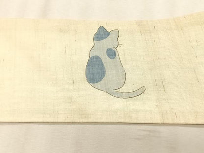 平和屋着物＊夏物　九寸名古屋帯　猫　麻　逸品　CABK1522fb