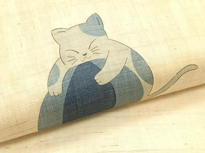 平和屋着物＊夏物　九寸名古屋帯　猫　麻　逸品　CABK1522fb