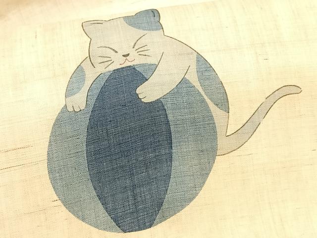 平和屋着物＊夏物　九寸名古屋帯　猫　麻　逸品　CABK1522fb