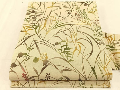 平和屋着物＊夏物　九寸名古屋帯　型染め　枝葉文　正絹　逸品　CABK1523fb