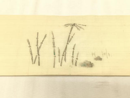 平和屋着物＊夏物　九寸名古屋帯　手描き　紬地　トンボ　土筆　正絹　逸品　CABK1525fb