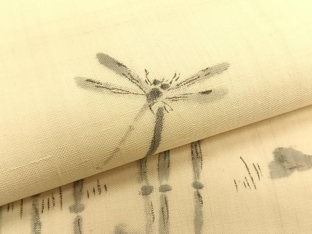 平和屋着物＊夏物　九寸名古屋帯　手描き　紬地　トンボ　土筆　正絹　逸品　CABK1525fb