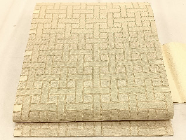 平和屋着物＊夏物　九寸名古屋帯　櫛織り　幾何学文様　正絹　逸品　CABK1527fb