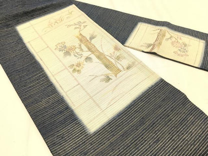 平和屋着物＊夏物　九寸名古屋帯　手描き　枝花文　金彩　正絹　逸品　CABK1529fb