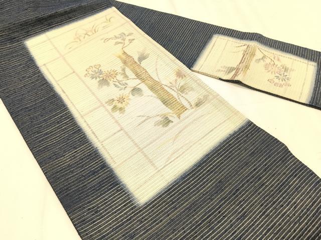 平和屋着物＊夏物　九寸名古屋帯　手描き　枝花文　金彩　正絹　逸品　CABK1529fb