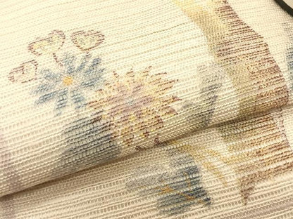 平和屋着物＊夏物　九寸名古屋帯　手描き　枝花文　金彩　正絹　逸品　CABK1529fb