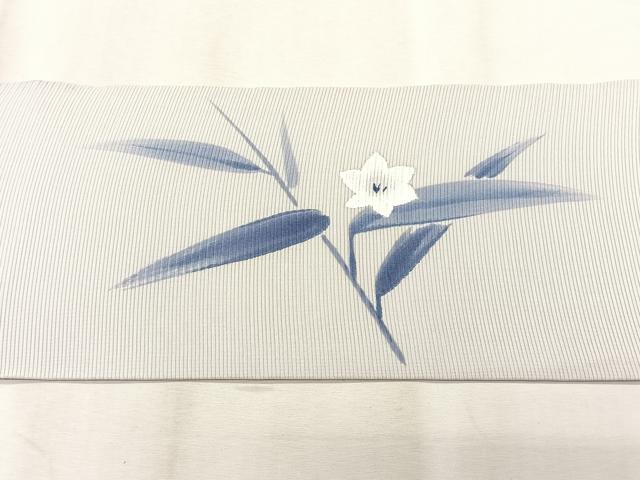 平和屋着物＊夏物　絽塩瀬　九寸名古屋帯　手描き　桔梗　銀彩　正絹　逸品　CABK1533fb