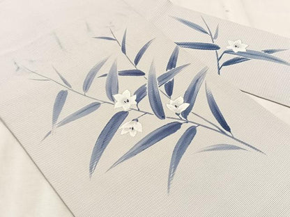 平和屋着物＊夏物　絽塩瀬　九寸名古屋帯　手描き　桔梗　銀彩　正絹　逸品　CABK1533fb