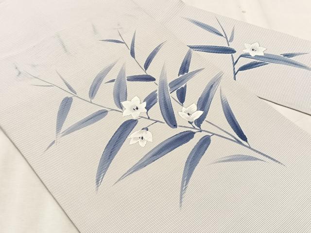 平和屋着物＊夏物　絽塩瀬　九寸名古屋帯　手描き　桔梗　銀彩　正絹　逸品　CABK1533fb