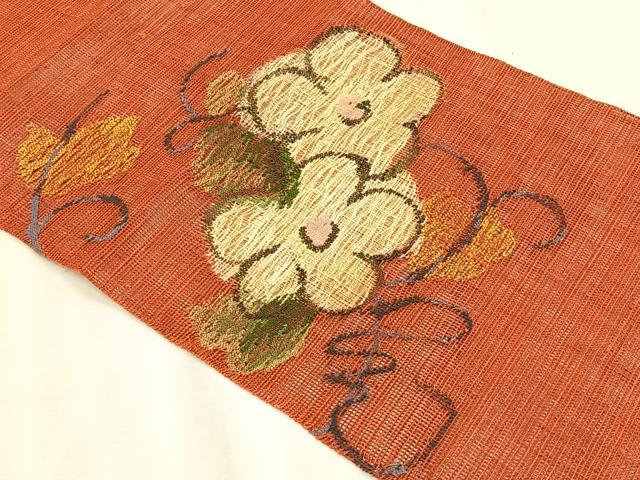 平和屋着物＊夏物　八寸名古屋帯　草花文　正絹　逸品　CABK1534fb