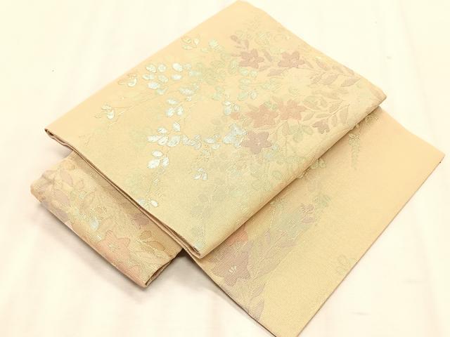 平和屋着物＊夏物　つけ帯　桔梗萩文　金糸　正絹　逸品　CABK1539fb