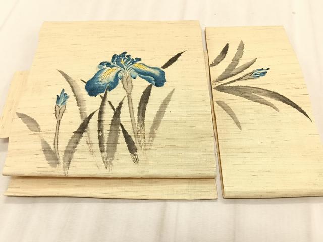 平和屋着物＊夏物　つけ帯　作家物　手描き　杜若　麻　逸品　CABK1543fb