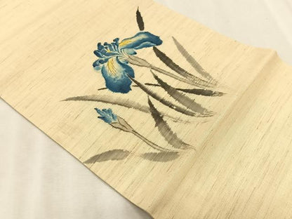 平和屋着物＊夏物　つけ帯　作家物　手描き　杜若　麻　逸品　CABK1543fb