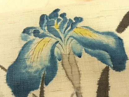 平和屋着物＊夏物　つけ帯　作家物　手描き　杜若　麻　逸品　CABK1543fb