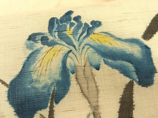 平和屋着物＊夏物　つけ帯　作家物　手描き　杜若　麻　逸品　CABK1543fb
